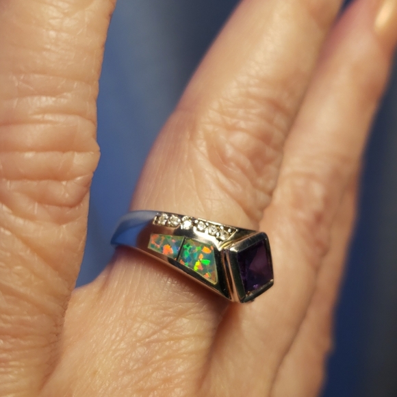 Sterling 925 Silver, lab created amethyst and opal - Picture 4 of 5